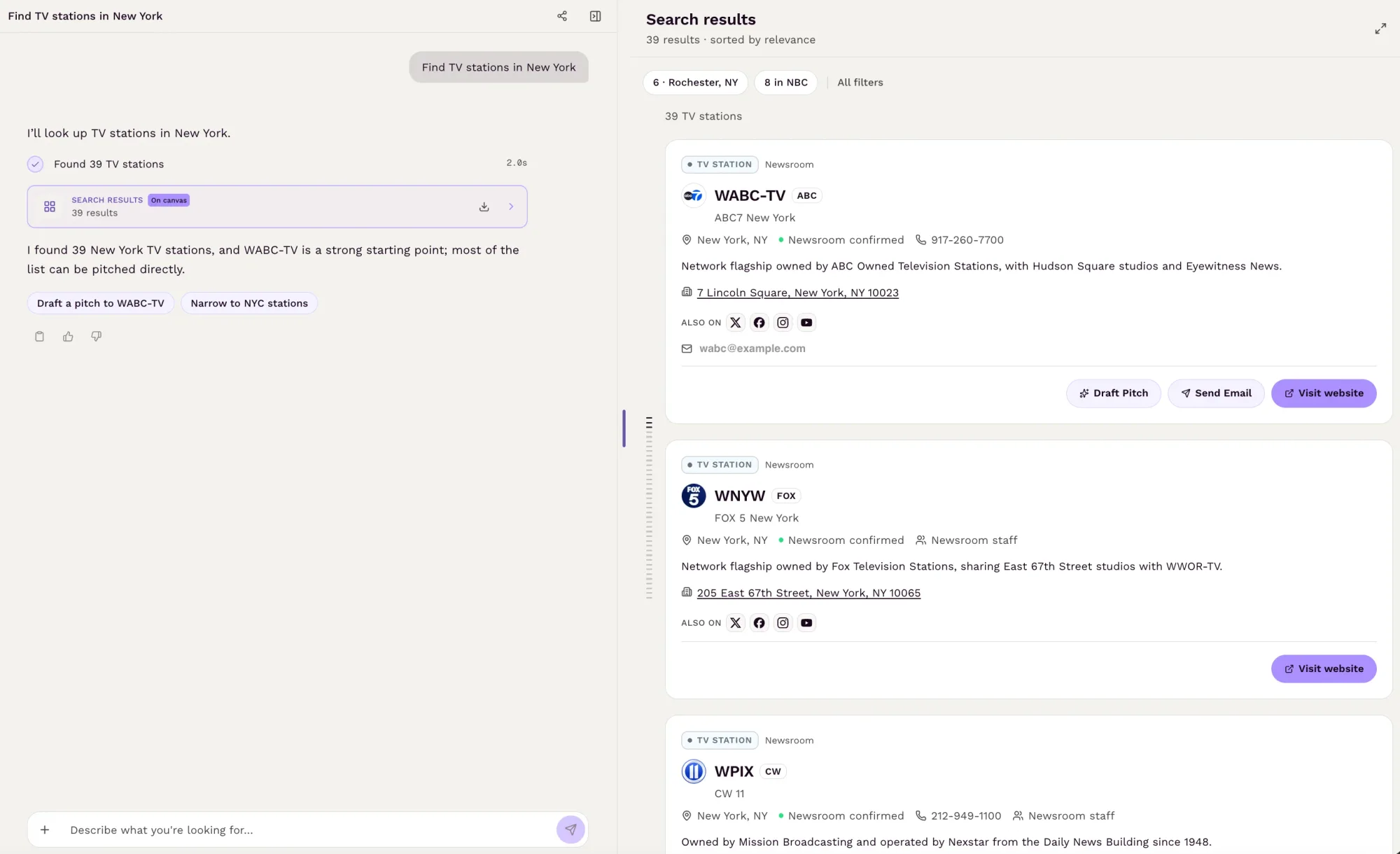 Find TV Stations inside the Featured Newsjacking chat